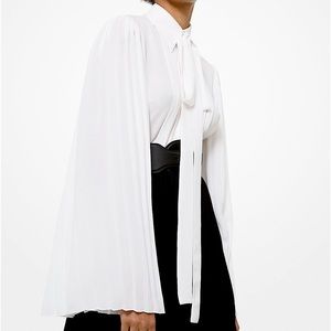 100% silk blouse with pleated sleeves